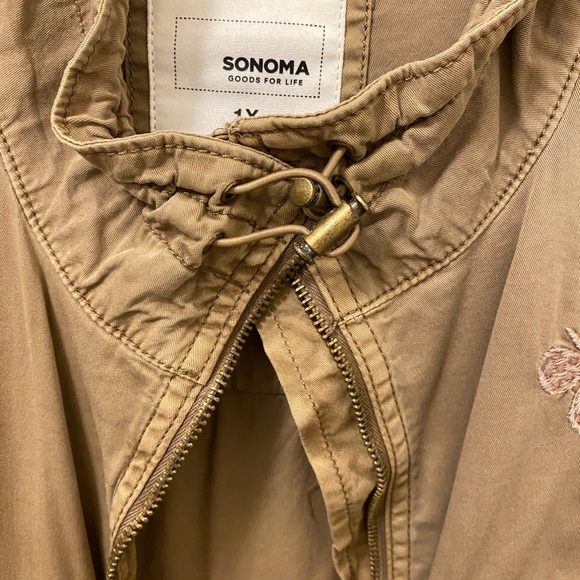 JACKET-tan/olive gathered waist string,embroidered - Picture 5 of 10